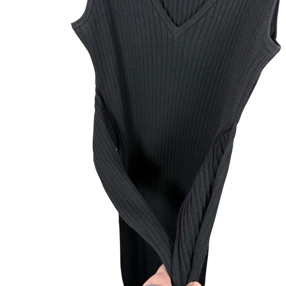 Good American Women’s Rib Knit Tie Waist Side Slit Midi Dress Black Size M (2) - Picture 12 of 16